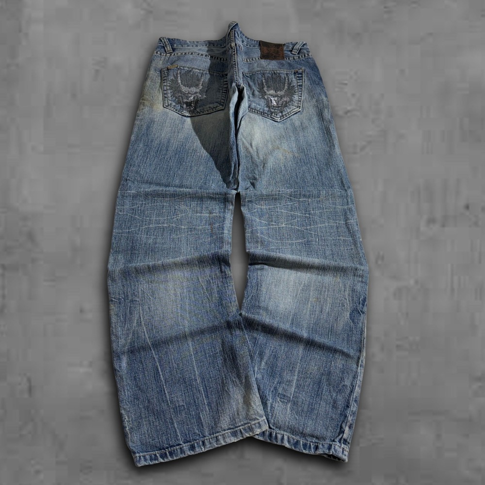 Y2k 2000s Vintage Baggy Jeans Denim Japanese Embroidered Size 36x33